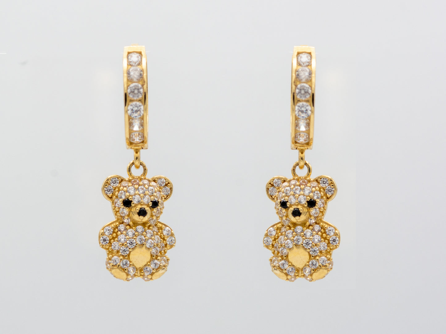 14k solid gold Teddy Bear Hoop Huggies Dangle earring