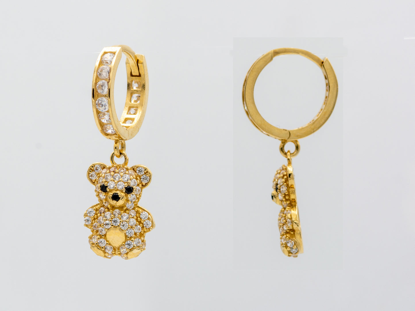14k solid gold Teddy Bear Hoop Huggies Dangle earring