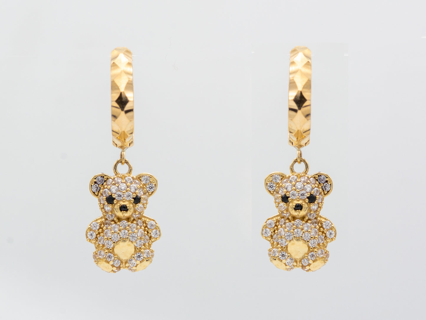 14k solid gold Teddy Bear Hoop Huggies Dangle earring