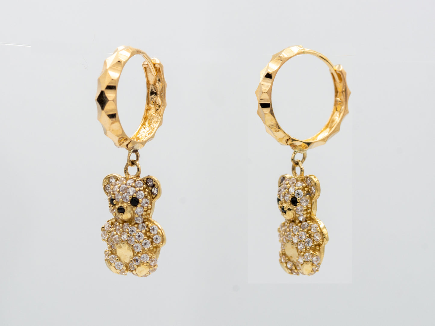 14k solid gold Teddy Bear Hoop Huggies Dangle earring