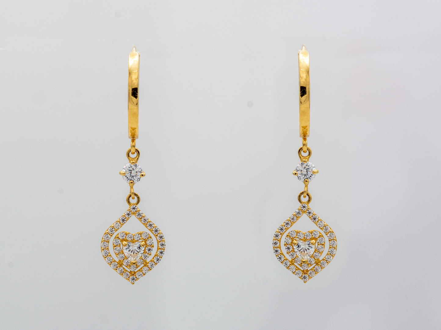 14k solid Gold Heart Dropping Hoop earring