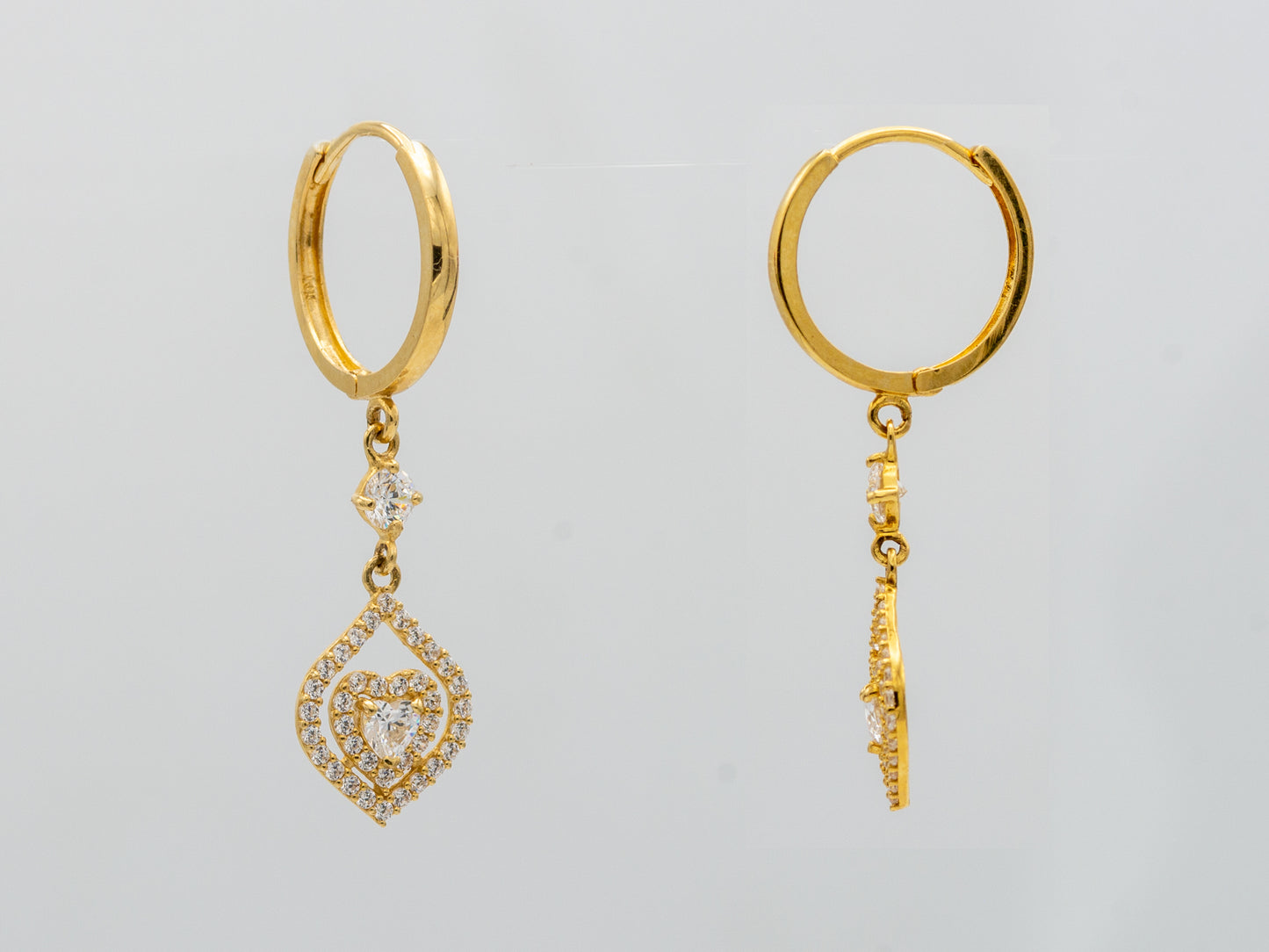 14k solid Gold Heart Dropping Hoop earring