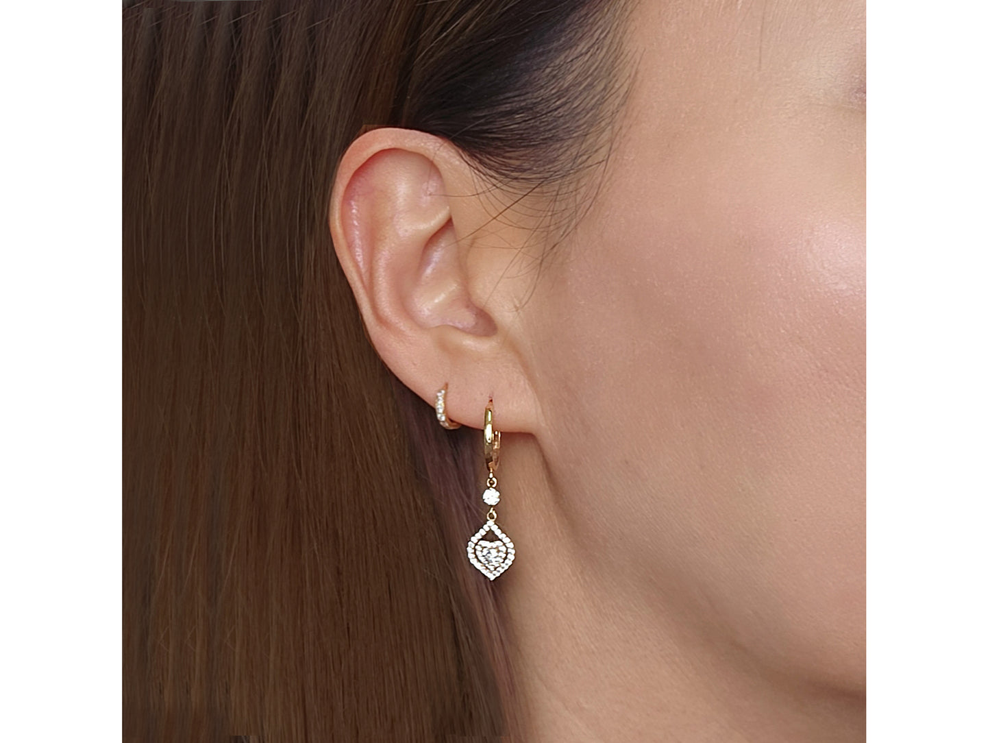 14k solid Gold Heart Dropping Hoop earring