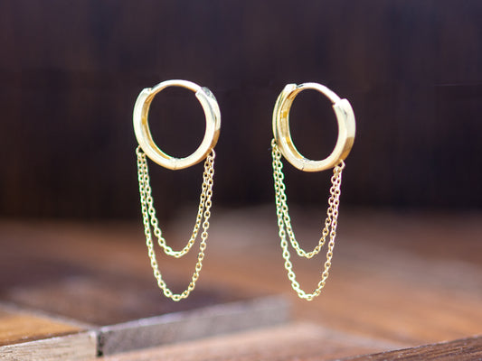 14k solid  gold tassel hoop earrings
