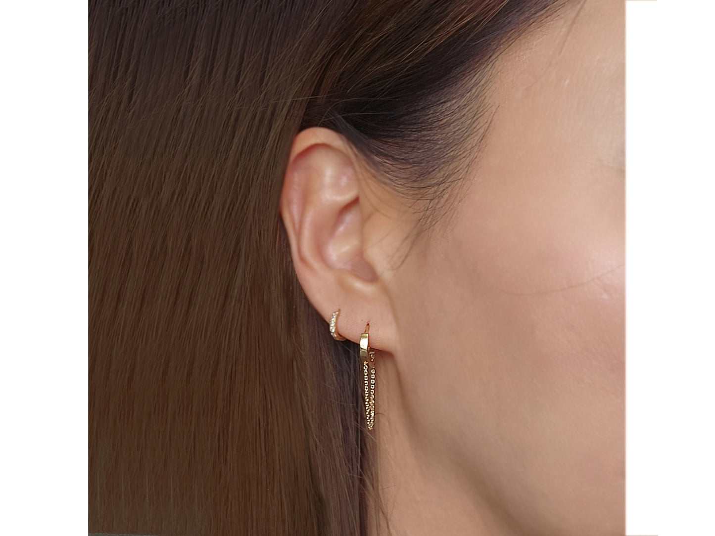14k solid  gold tassel hoop earrings