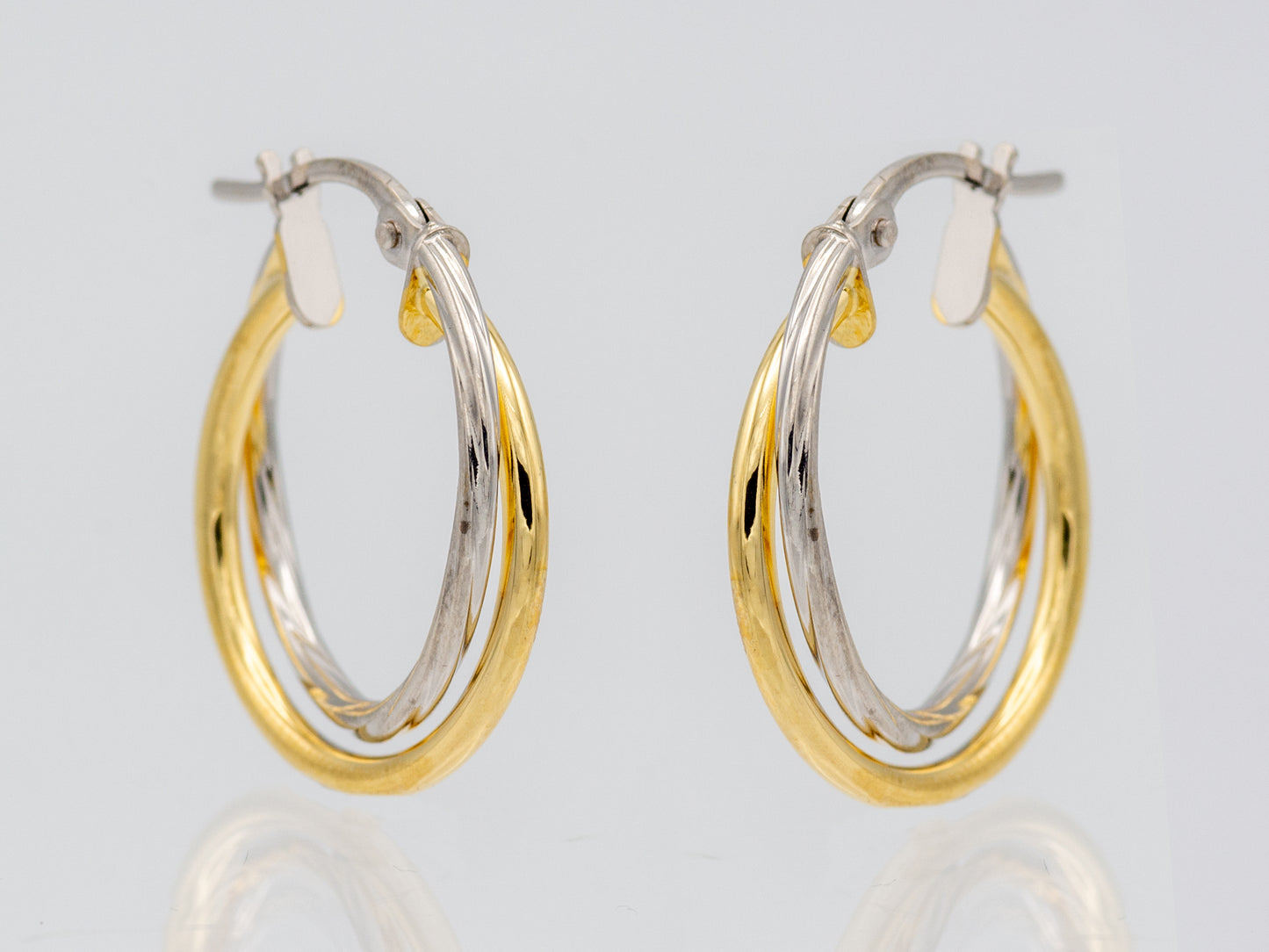14K Solid Gold Two-Tone Twisted Hoop Earrings
