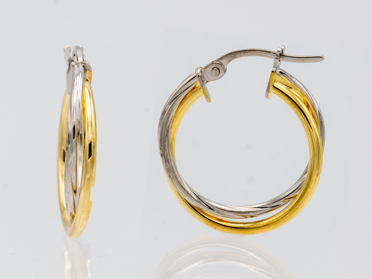 14K Solid Gold Two-Tone Twisted Hoop Earrings