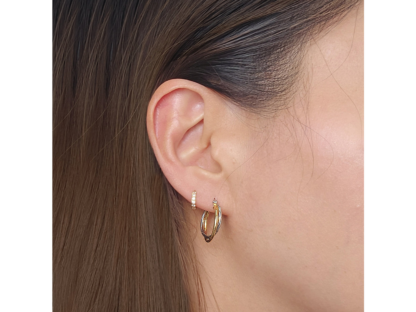 14K Solid Gold Two-Tone Twisted Hoop Earrings