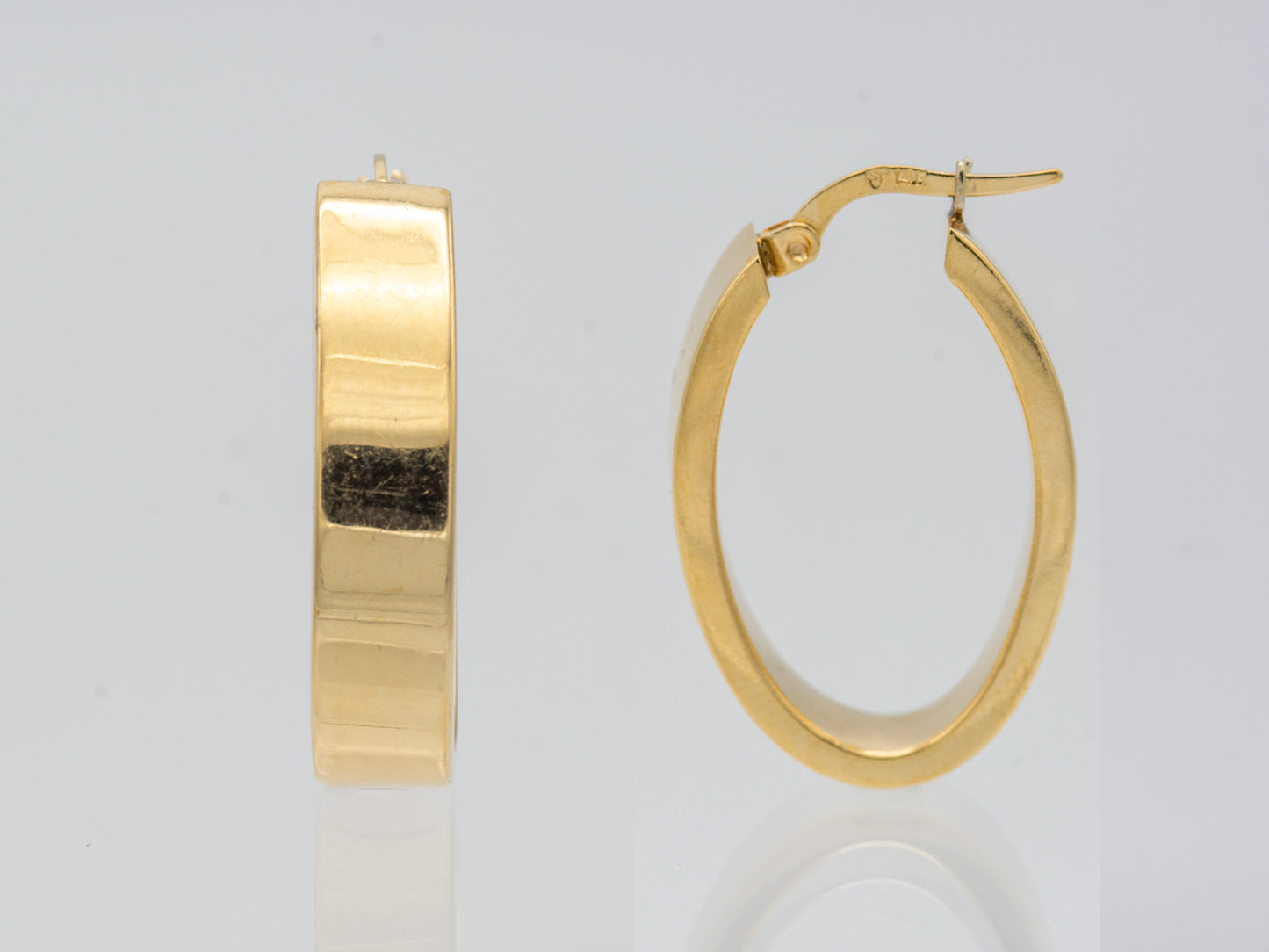 14K Solid Gold Polished Square Tube Oval Medium Hoop Earrings