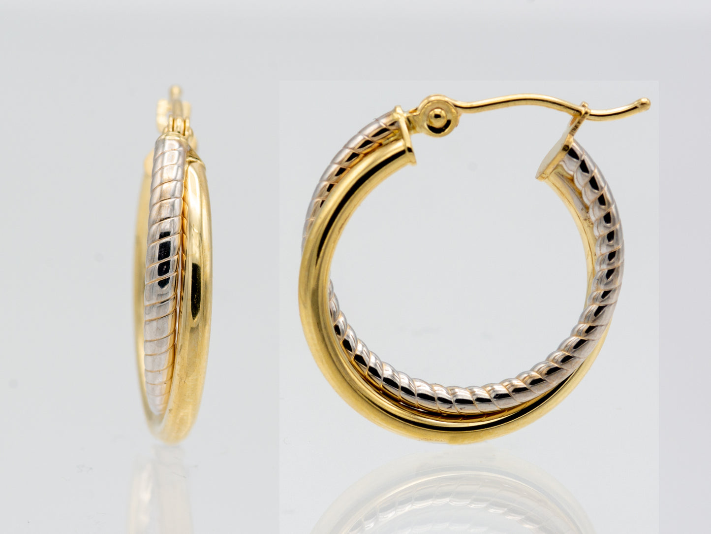 14K Solid Two-tone Gold Cross over Hoop Earrings