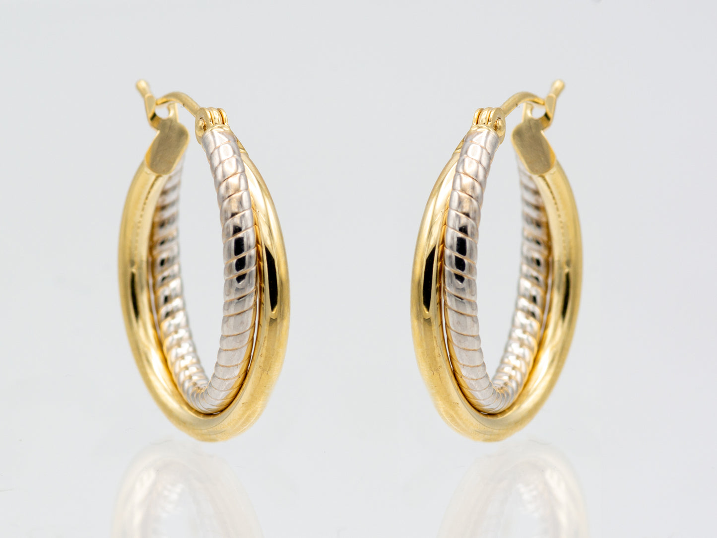 14K Solid Two-tone Gold Cross over Hoop Earrings