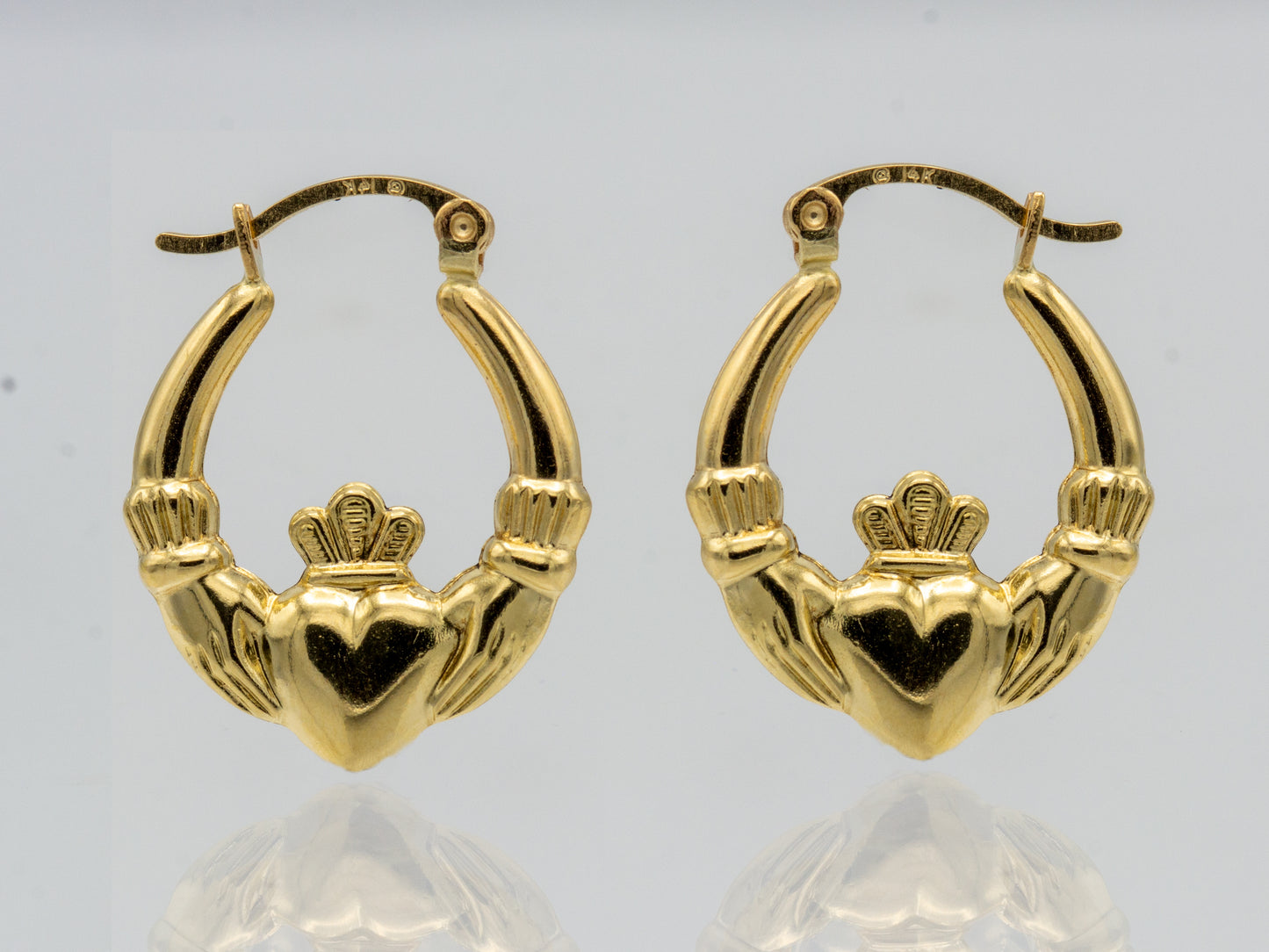 14K Solid Gold Claddagh Hoop Earrings