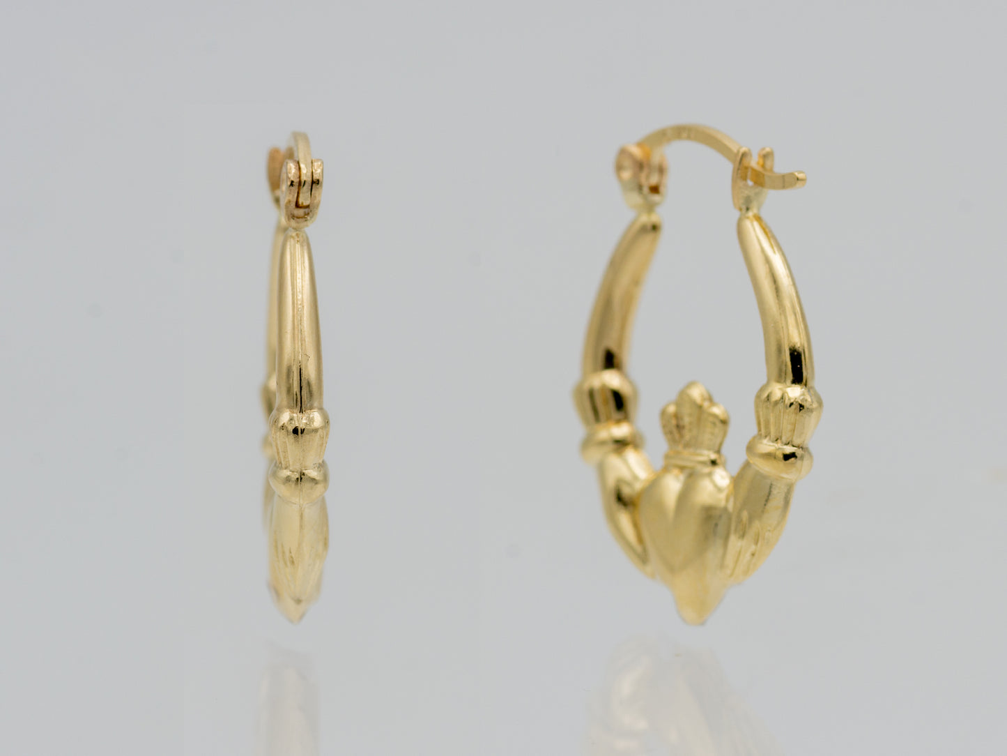 14K Solid Gold Claddagh Hoop Earrings