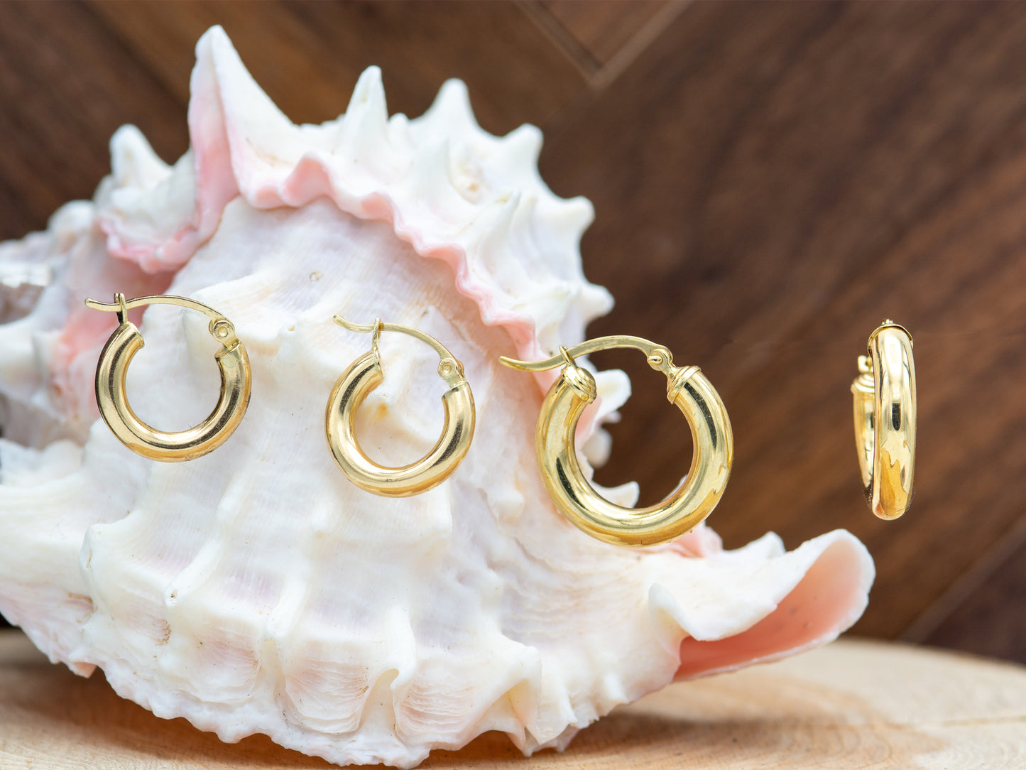 14K Solid gold Round Hollow thick chunky hoops earrings