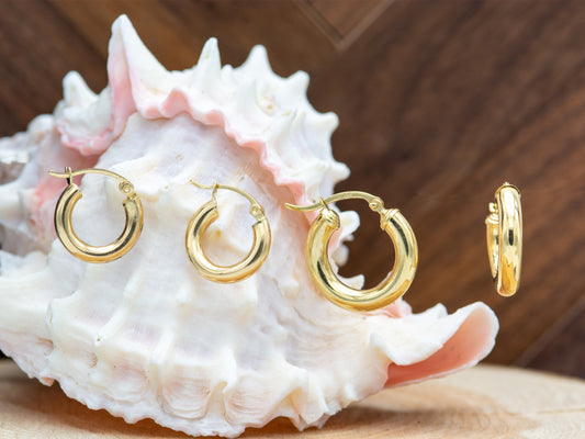 14K Solid gold Round Hollow thick chunky hoops earrings