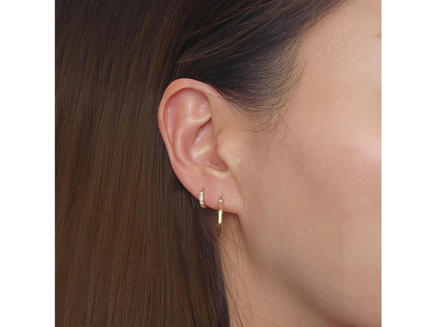 14K Solid Gold Geometric Engraved Patterned Hoop Earrings