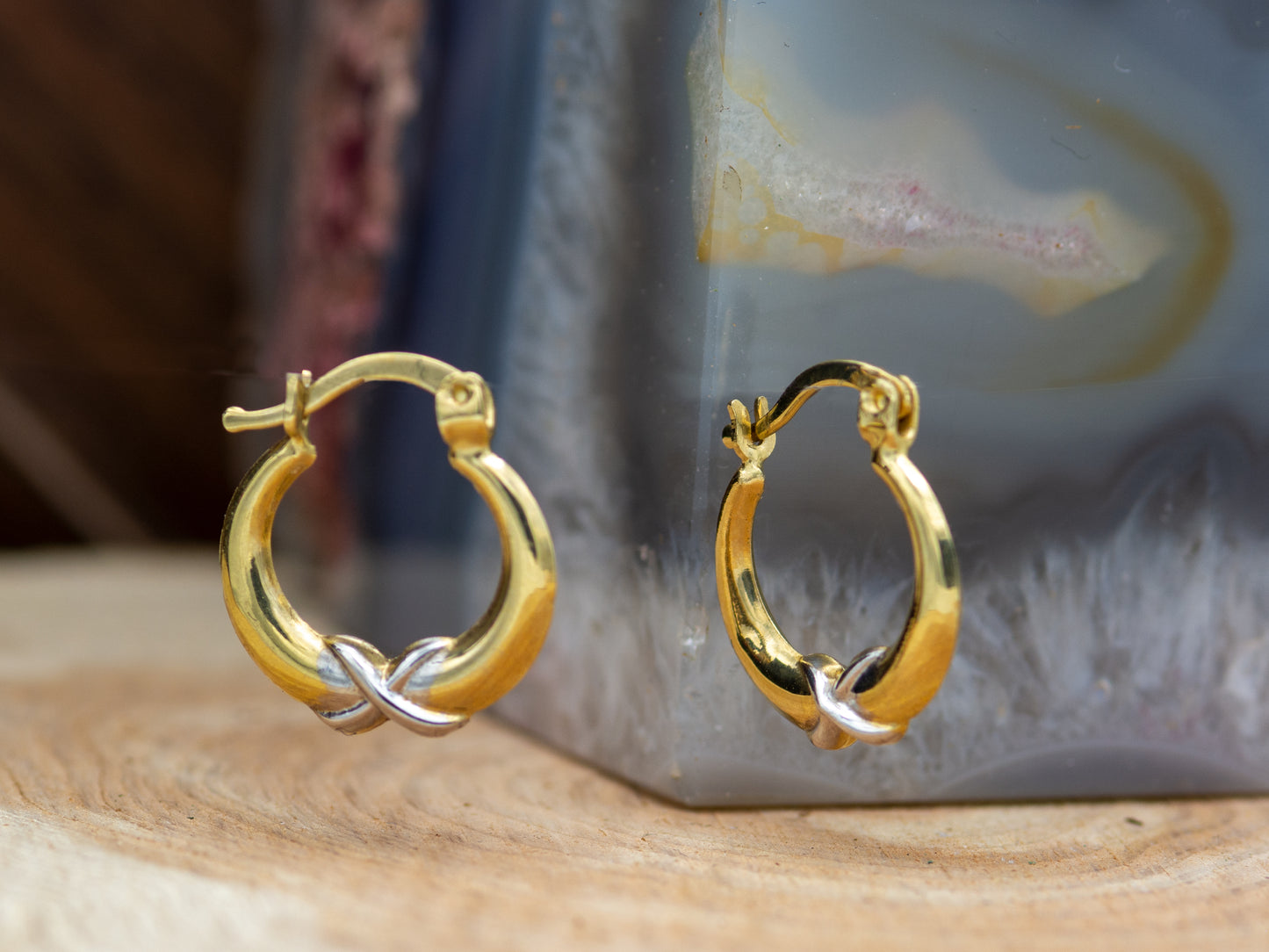 14K Solid Two-Tone Gold Infinity Hoop Earrings