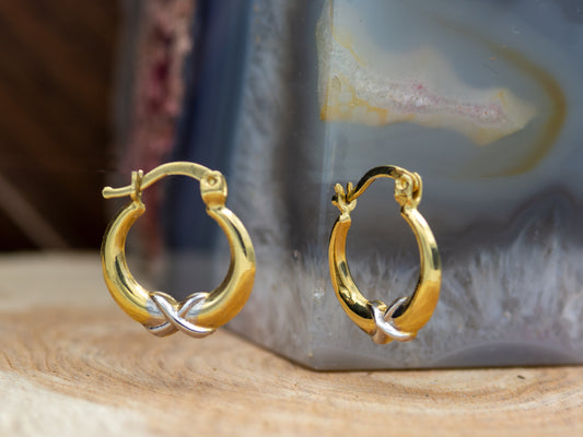 14K Solid Two-Tone Gold Infinity Hoop Earrings