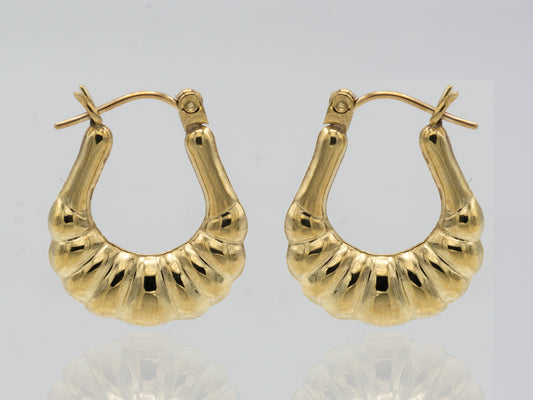 14K Solid Gold Oval Shrimp Hoop Earrings