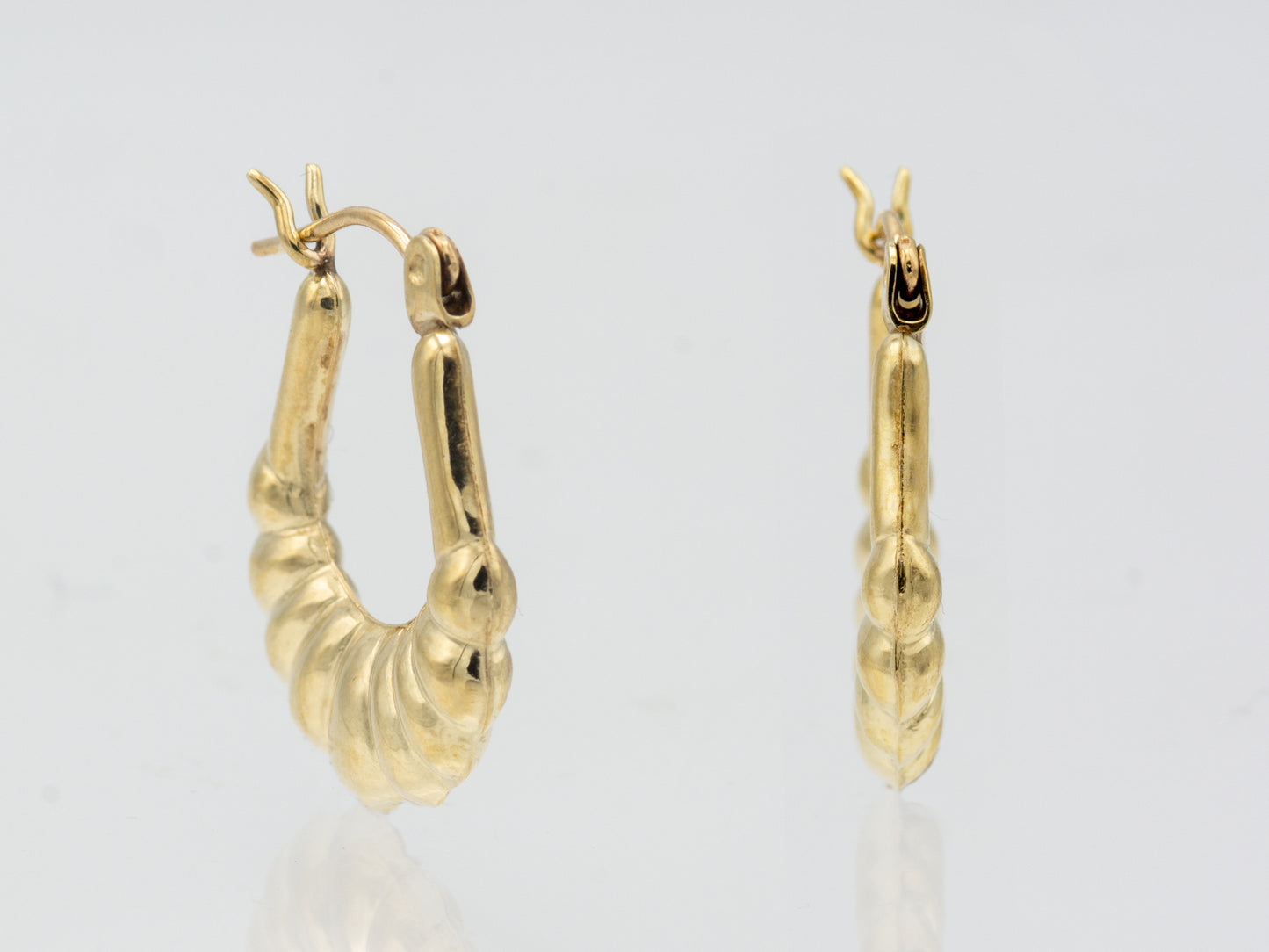14K Solid Gold Oval Shrimp Hoop Earrings
