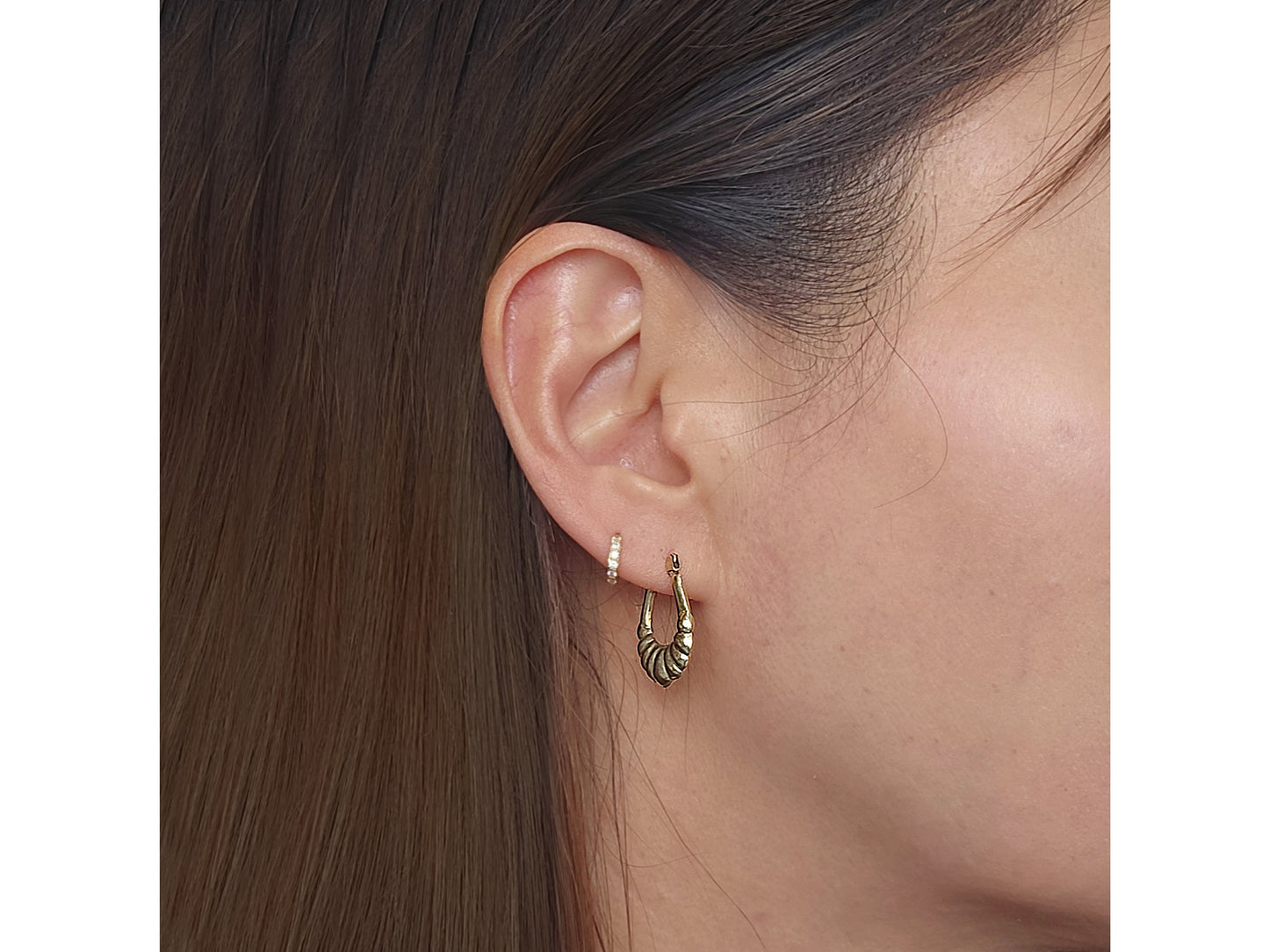 14K Solid Gold Oval Shrimp Hoop Earrings