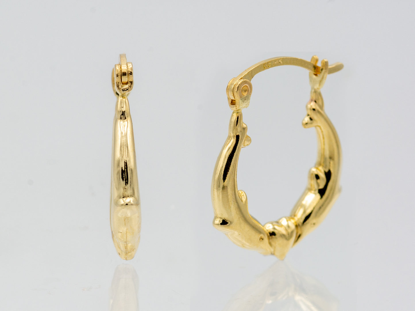 14K Solid Gold Dolphin Heart Hoop Earrings