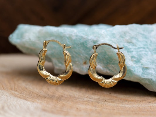 14K Solid Gold Flower Hoop Earrings