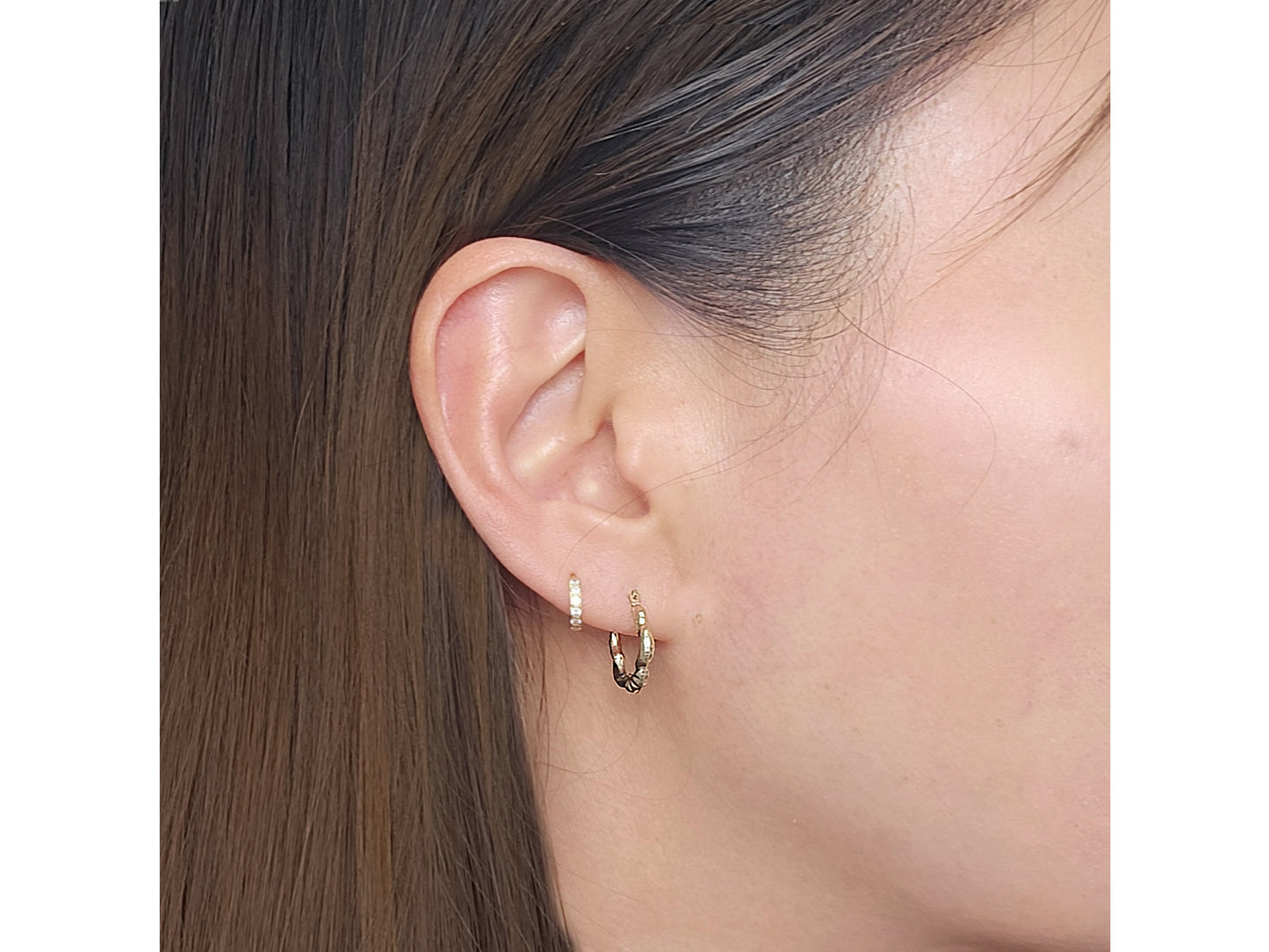 14K Solid Gold Flower Hoop Earrings