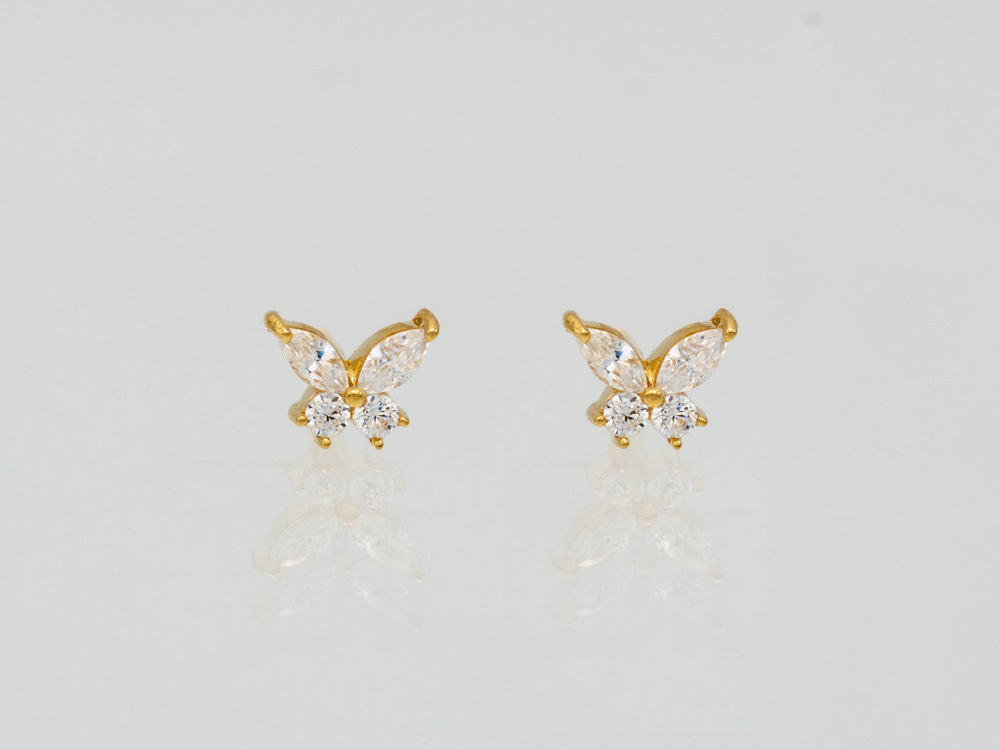 14k solid gold Tiny Butterfly CZ stud earrings