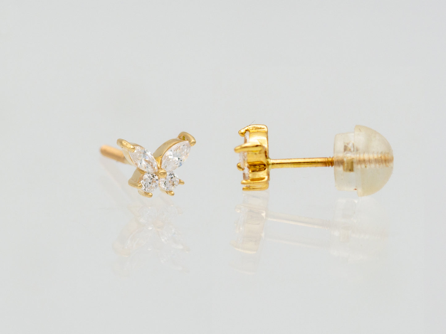 14k solid gold Tiny Butterfly CZ stud earrings