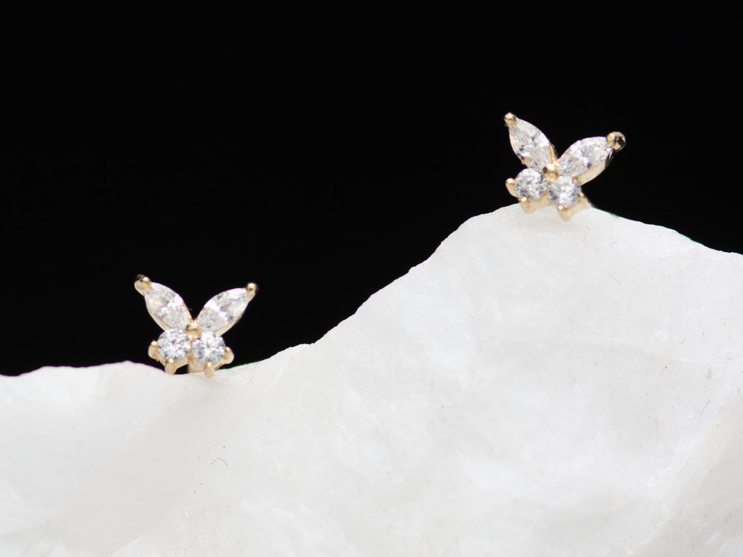 14k solid gold Tiny Butterfly CZ stud earrings