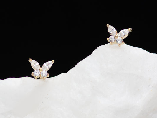 14k solid gold Tiny Butterfly CZ stud earrings