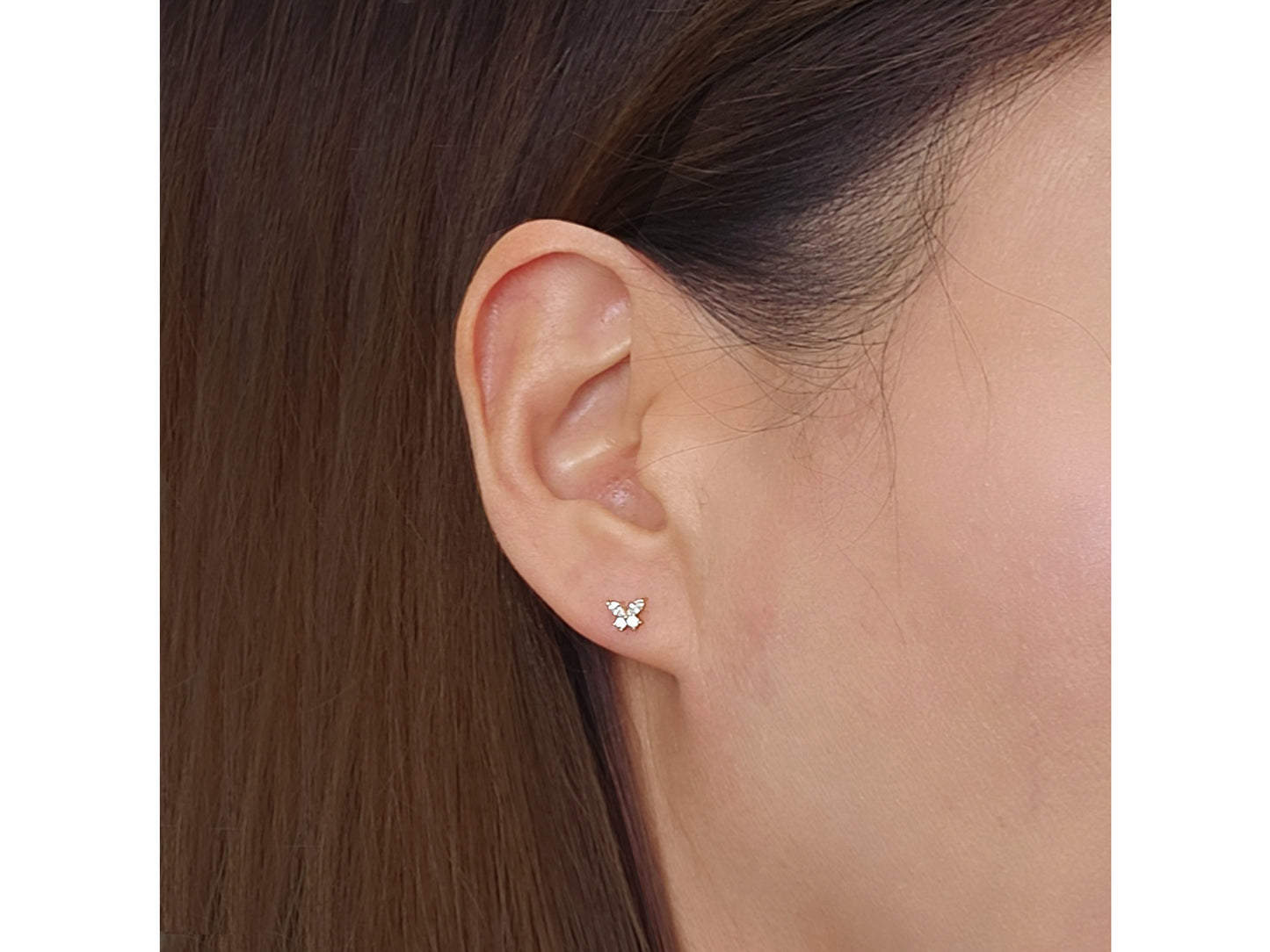 14k solid gold Tiny Butterfly CZ stud earrings