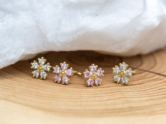 14k Solid Gold Tiny flower Stud Earrings