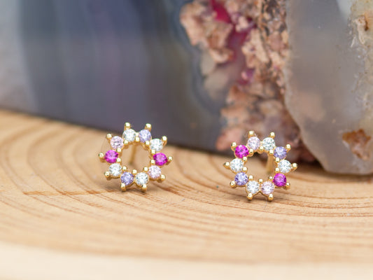 14k Solid Gold Simulated Diamond Open Circle Stud Earrings