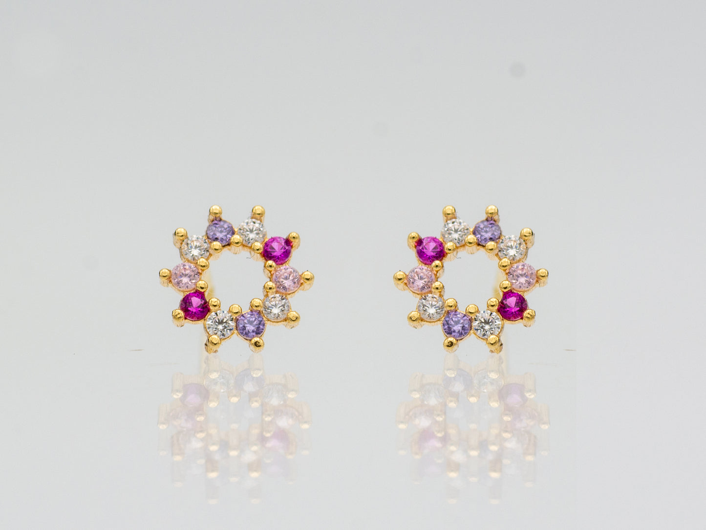 14k Solid Gold Simulated Diamond Open Circle Stud Earrings