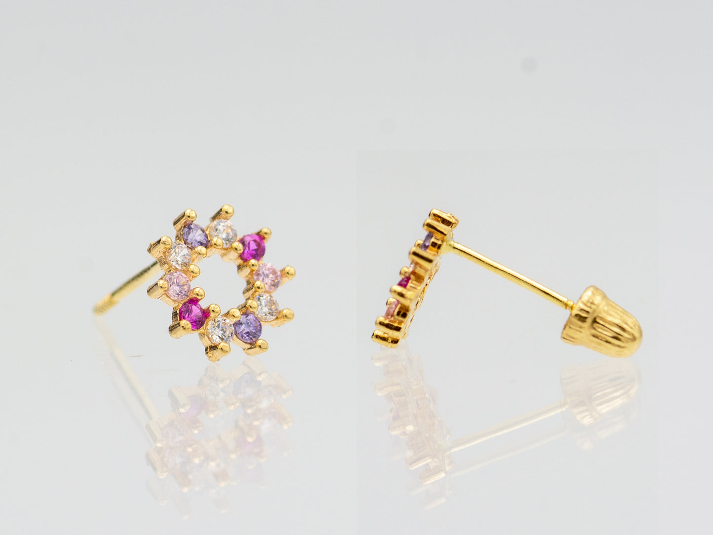 14k Solid Gold Simulated Diamond Open Circle Stud Earrings