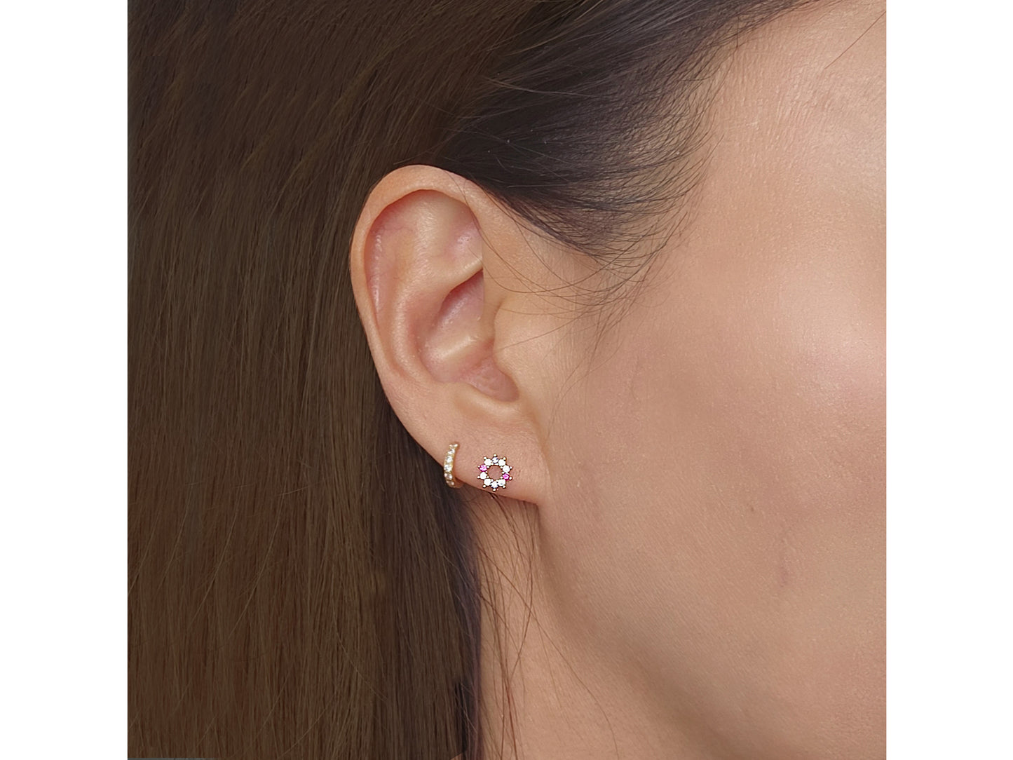 14k Solid Gold Simulated Diamond Open Circle Stud Earrings