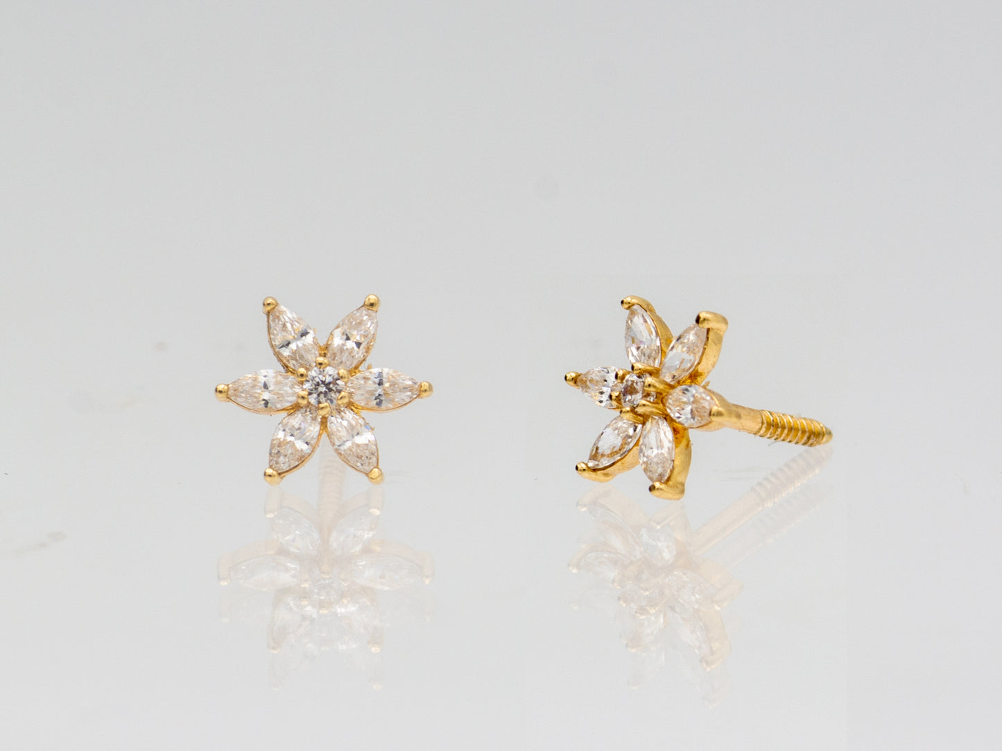 14K solid gold Floral Gemstone and Simulated Diamond Accent Stud Earrings