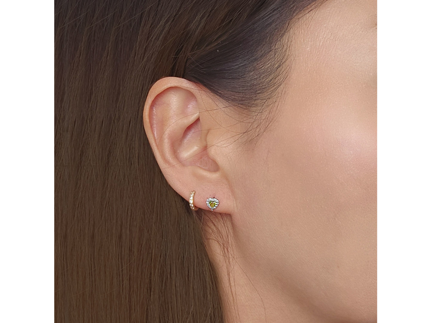14K solid gold Tiny Heart Stud Earrings in Cubic Zirconia