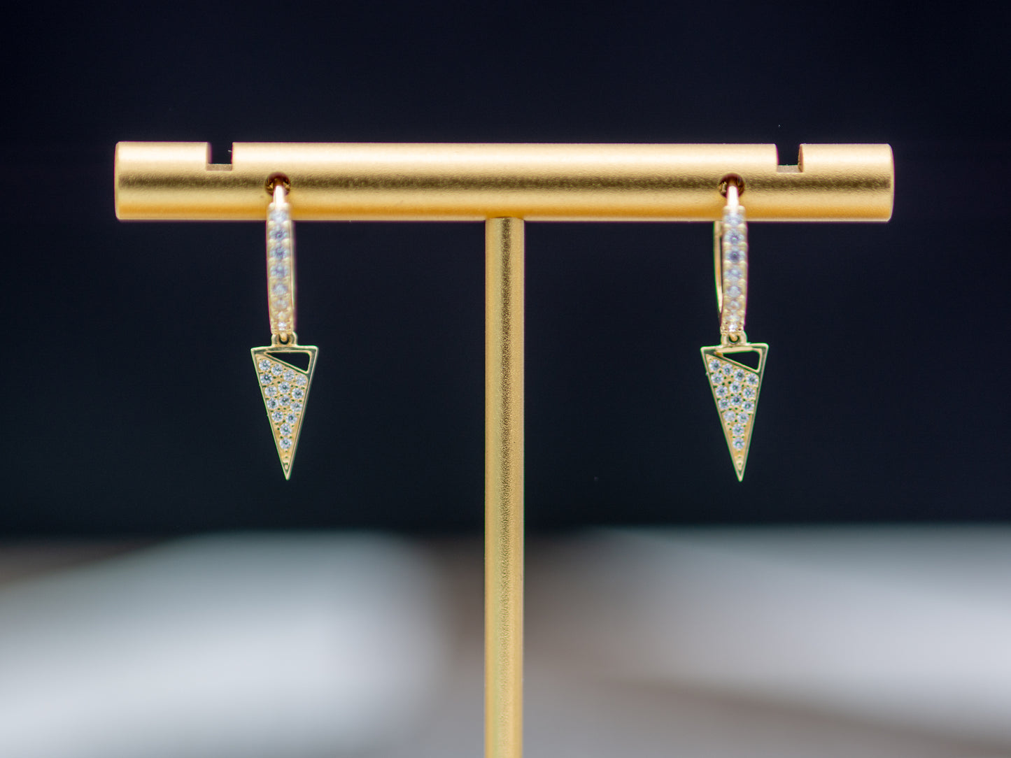 14k solid Gold Simulated Diamond Spike Hoop Earring