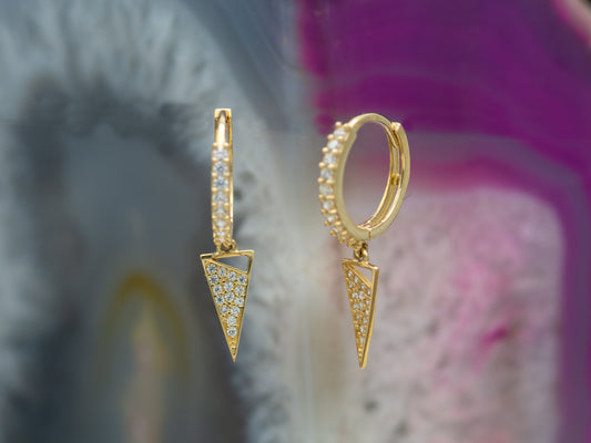 14k solid Gold Simulated Diamond Spike Hoop Earring