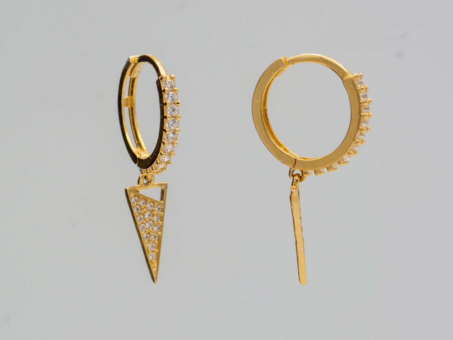 14k solid Gold Simulated Diamond Spike Hoop Earring