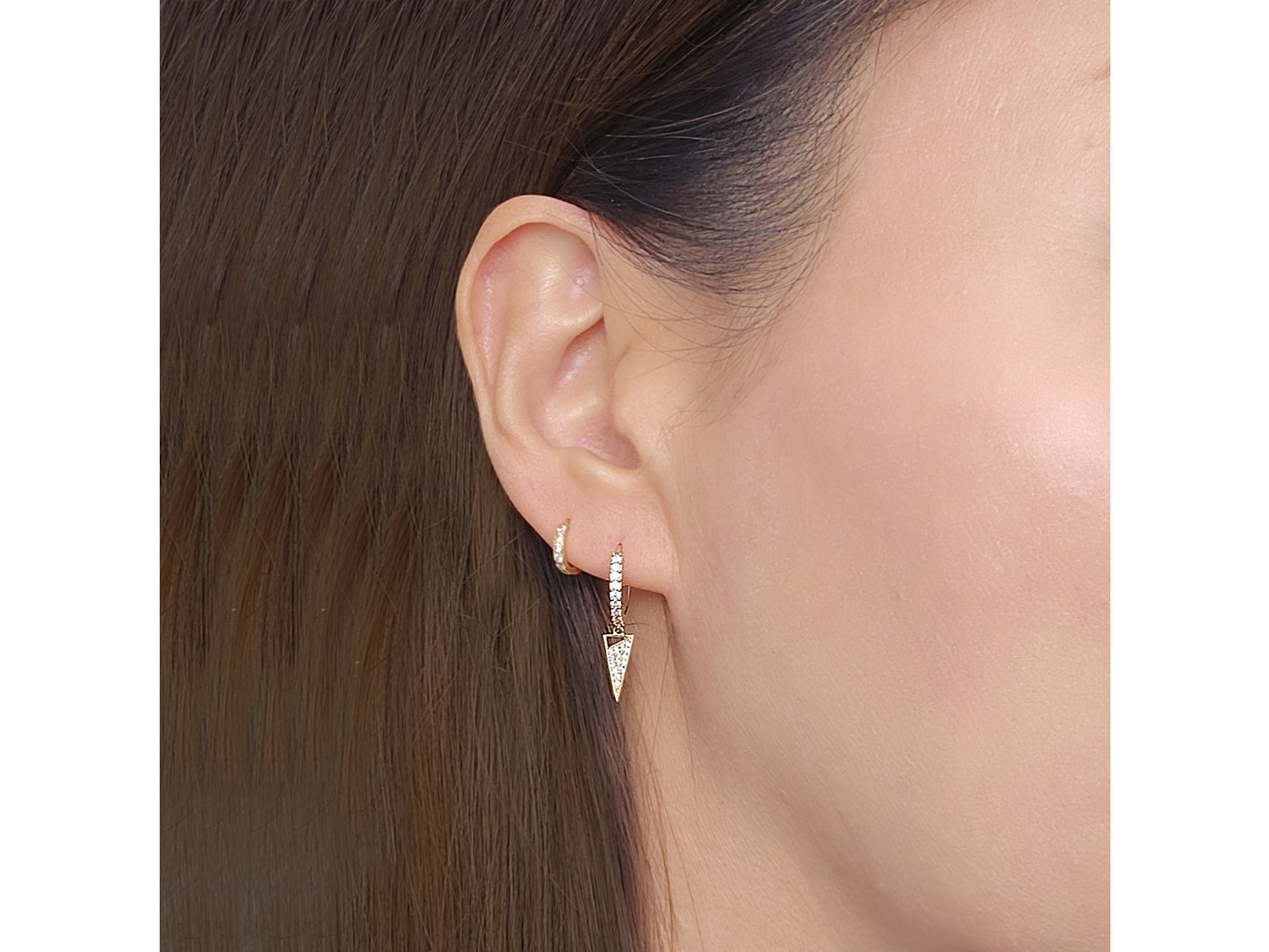 14k solid Gold Simulated Diamond Spike Hoop Earring