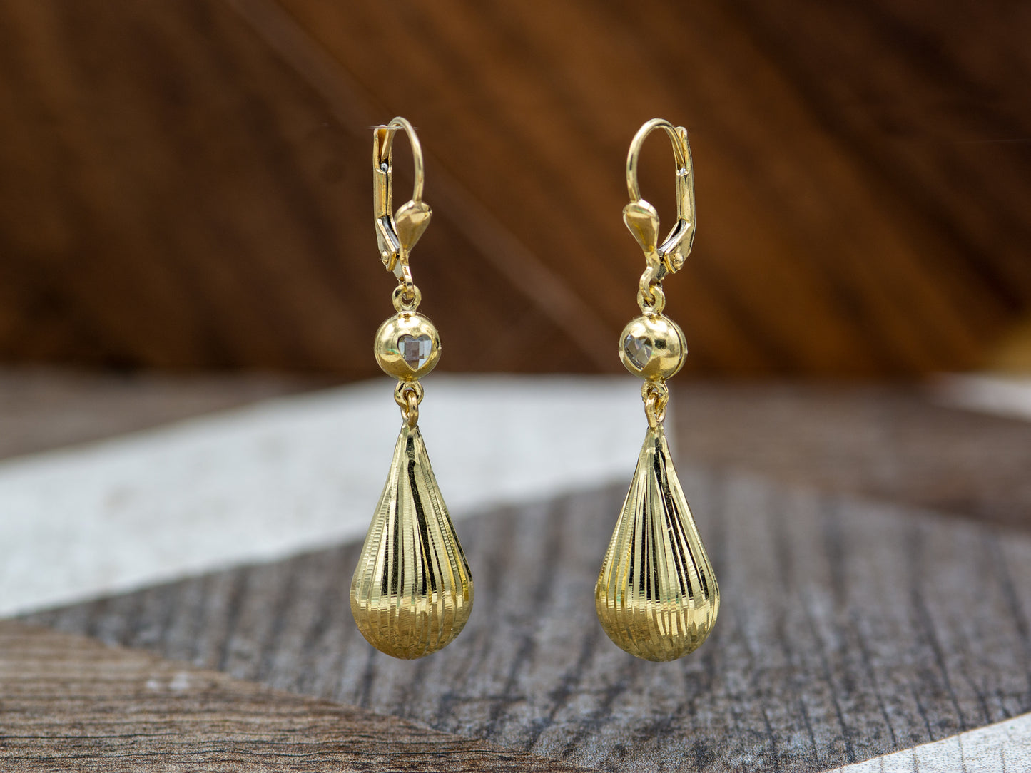 14k solid gold Teardrop CZ Hanging Dangle earring