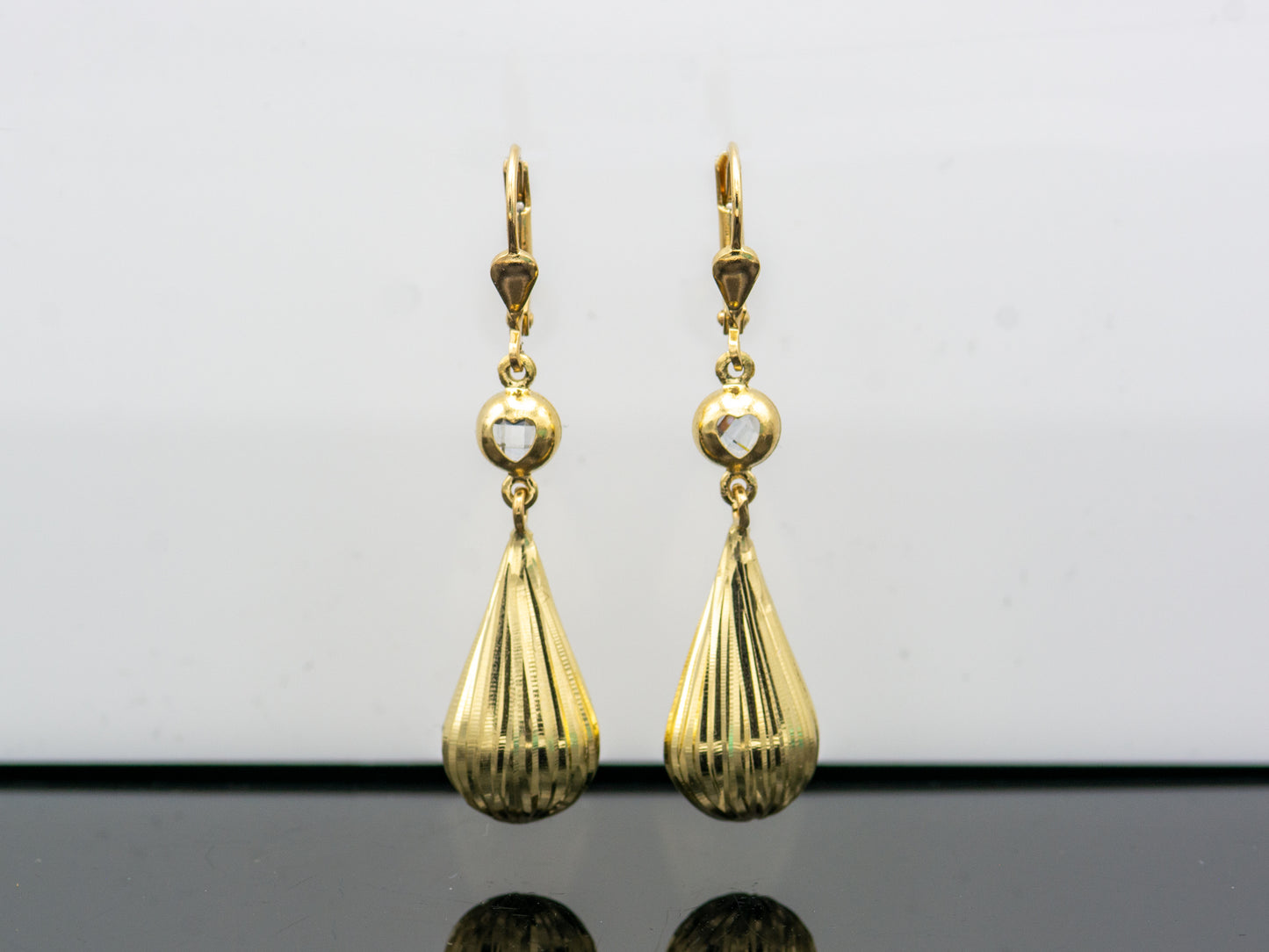 14k solid gold Teardrop CZ Hanging Dangle earring