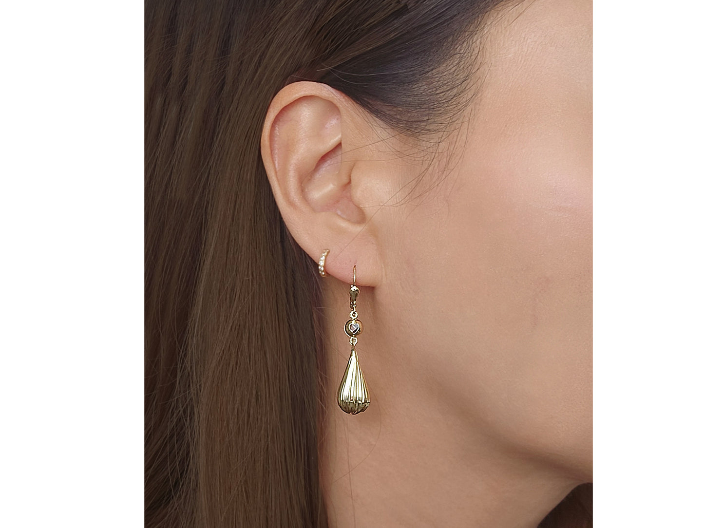 14k solid gold Teardrop CZ Hanging Dangle earring