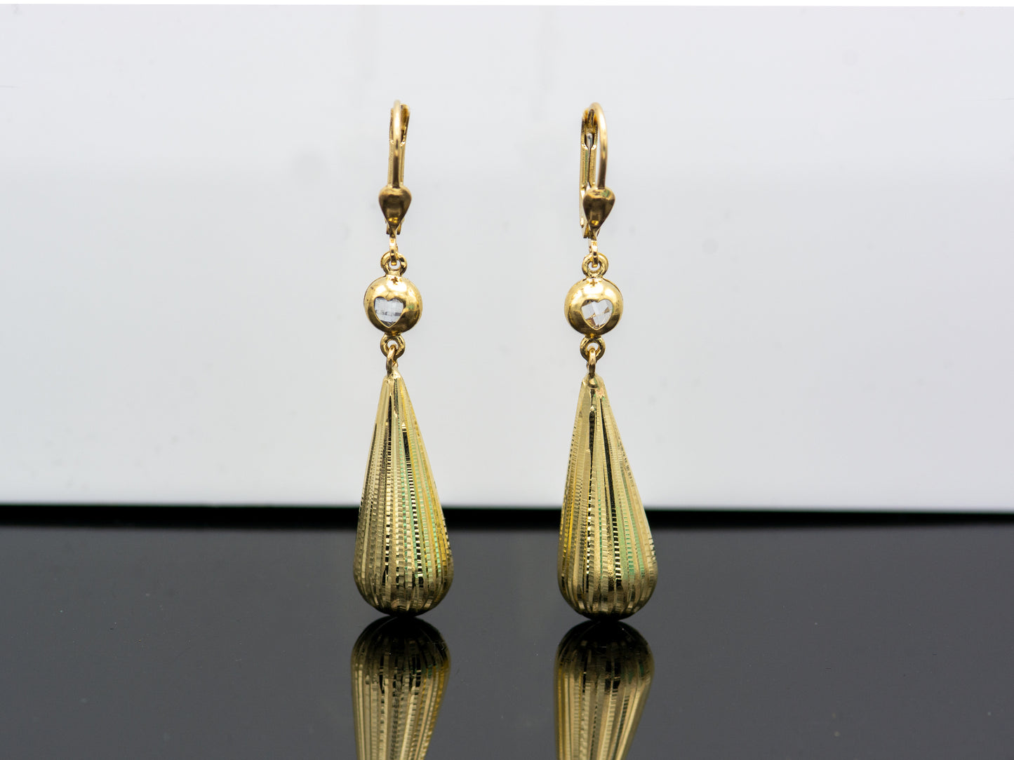 14k solid gold Teardrop CZ Hanging Dangle earring