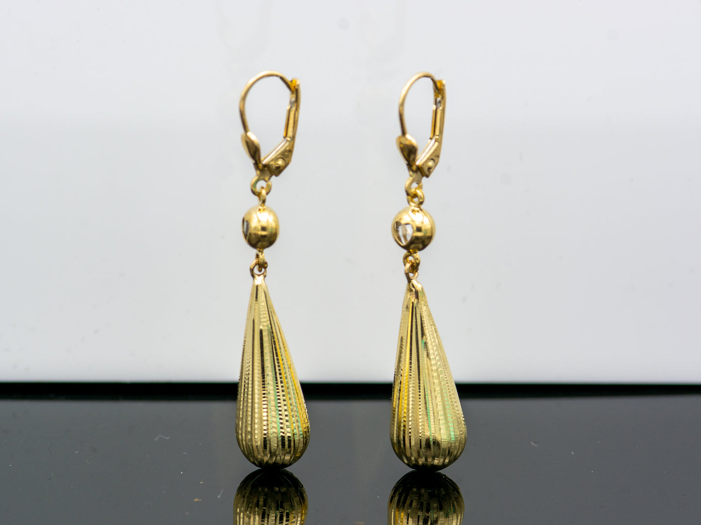 14k solid gold Teardrop CZ Hanging Dangle earring