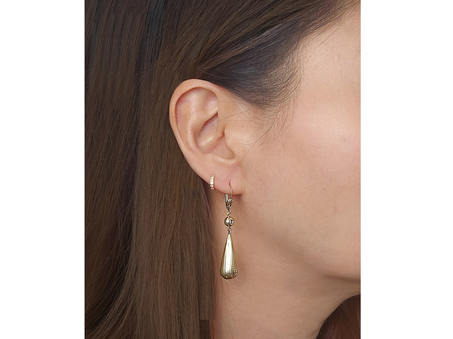 14k solid gold Teardrop CZ Hanging Dangle earring